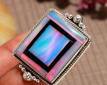 Handmade Aurora Opal Ring: 925 Sterling Silver Gemstone Ring
