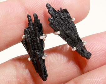 Black Kyanite Earrings: Sterling Silver Dangle Gemstone Jewelry