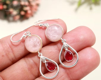 Rose Quartz Drop Earrings: Sterling Silver Dangle Jewelry