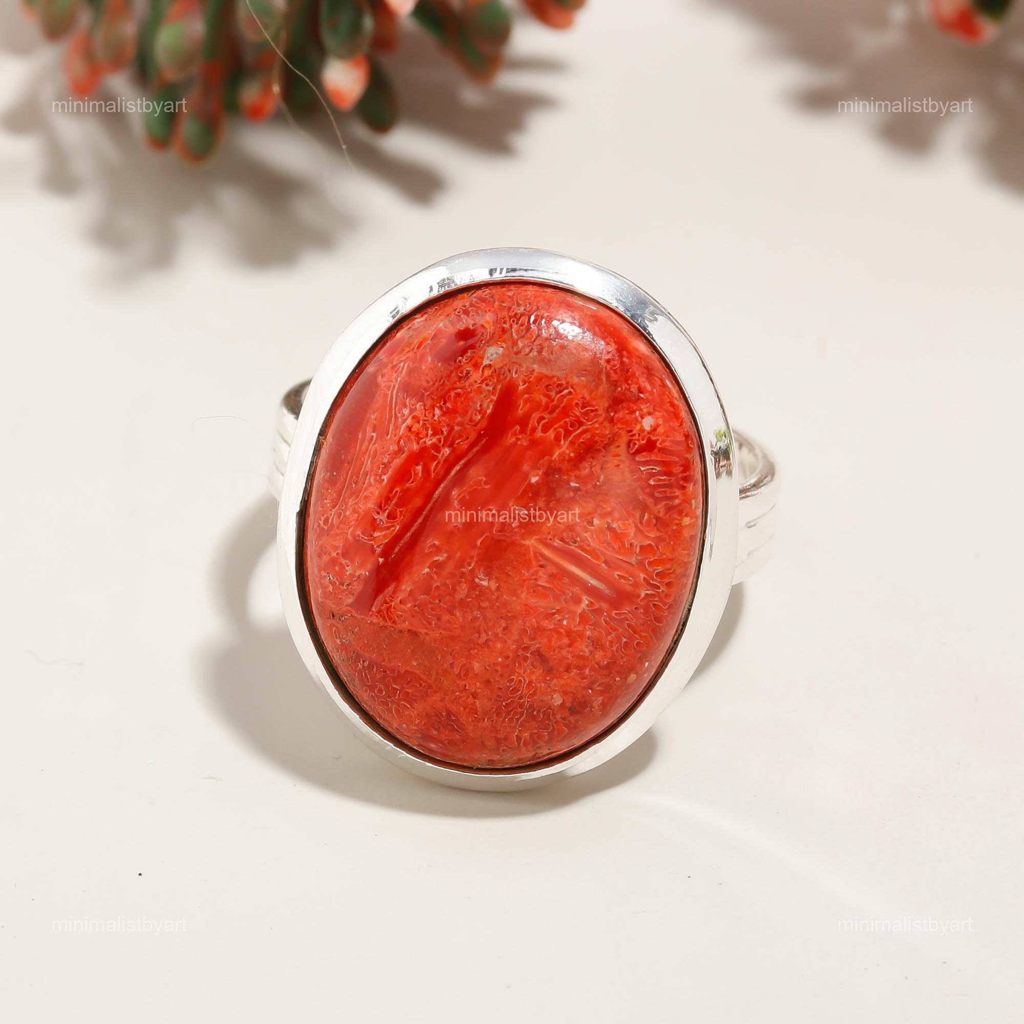 Genuine Coral Ring: Orange Gemstone, 925 Sterling Silver - Etsy