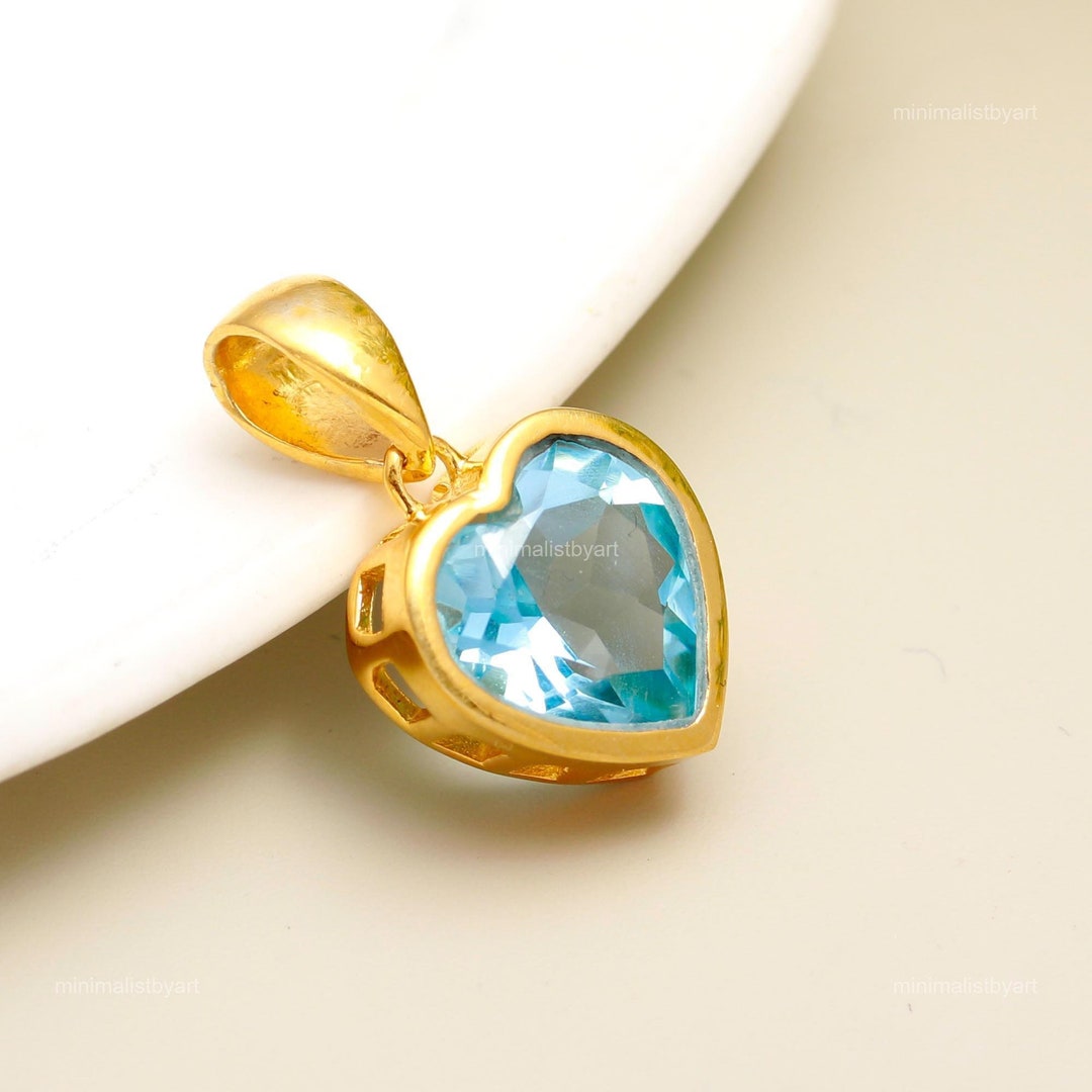 Dainty Heart Sky Blue Topaz Pendant, Sterling Silver 925 - Etsy