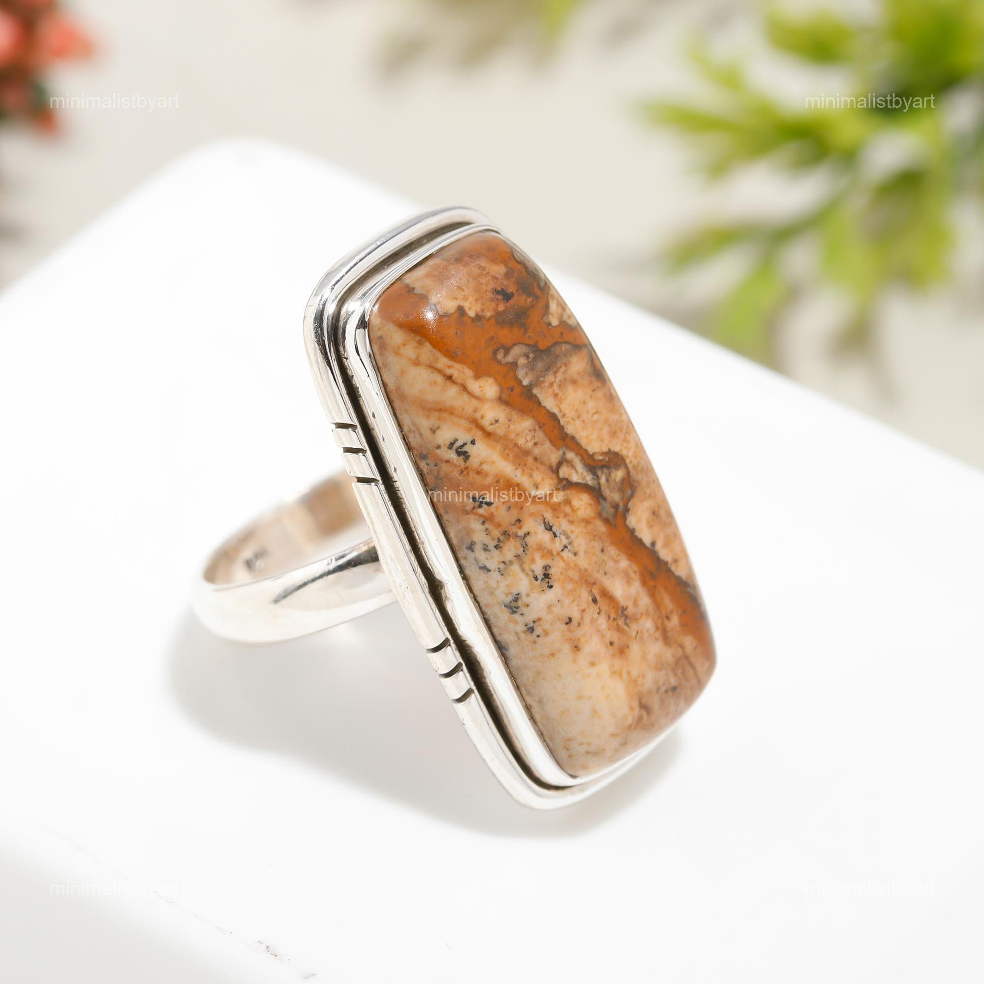Handcrafted Natural Jasper Ring, Gemstone Ring, Brown Statement Ring, 925 Sterling Silver Jewelry, Wedding Gift, Ring For Bride