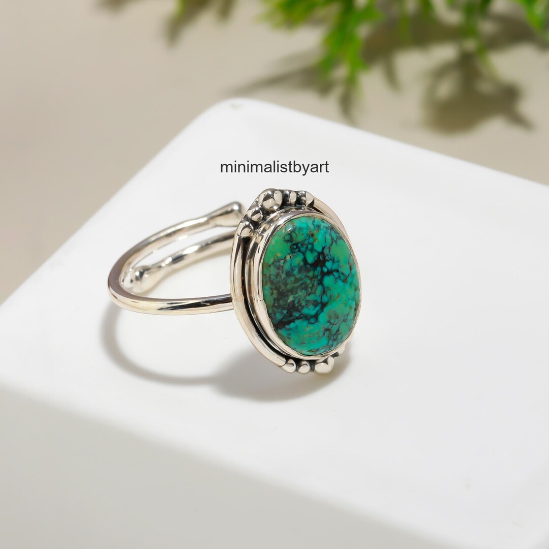 Oval Turquoise Ring: Green Gemstone, 925 Sterling Silver - Etsy