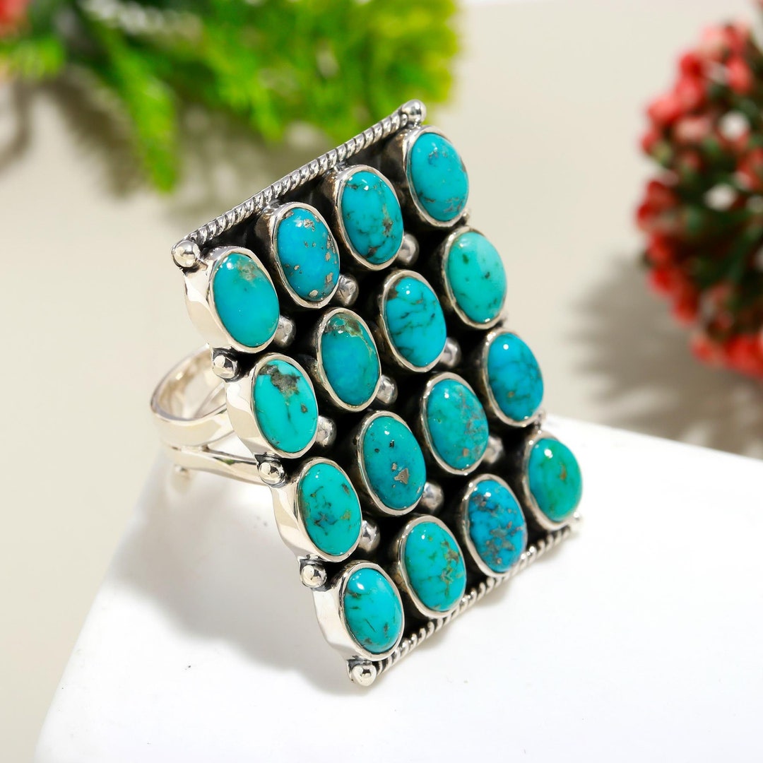 Handmade Turquoise Statement Ring: 925 Sterling Silver Jewelry - Etsy