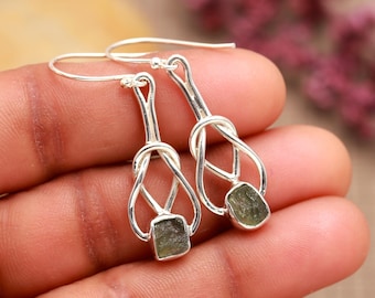 Raw Moldavite Earrings: Handmade 925 Sterling Silver Dangle Earrings