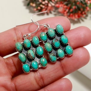 Tibetan Turquoise Drop Earrings: 925 Sterling Silver Dangle Jewelry