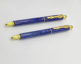 Bolígrafo de lapislázuli hecho a mano / Piedra semipreciosa afgana auténtica de las minas más antiguas del mundo / Accesorios de escritorio de lujo / Regalo ideal