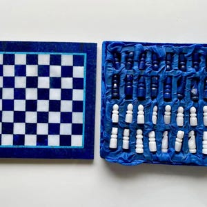 Lapiz Lazuli Semi Precious Stone Hand Made Chess Board  (Size = 20*20 cm)