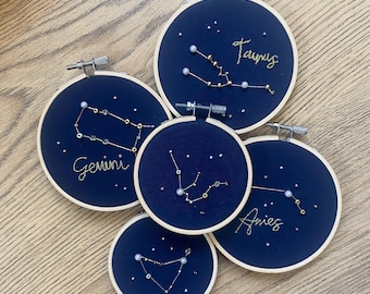 Hand-Embroidered Astrological Zodiac Sign Hoop