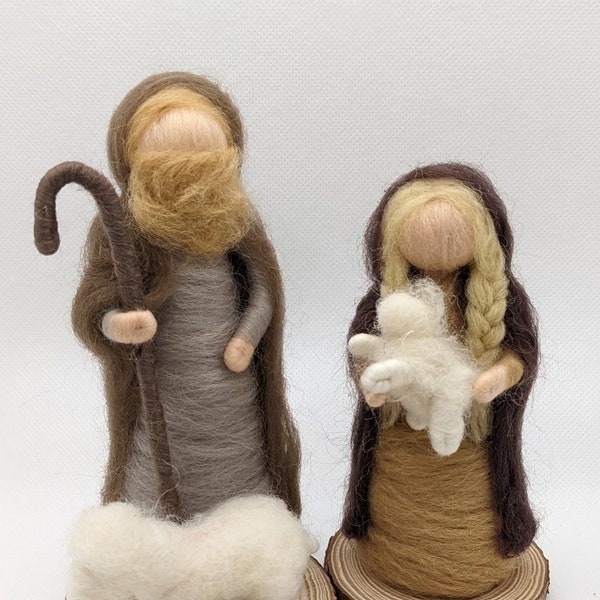 Hirte und Tochter Filzfiguren Krippenfiguren Hirten Weihnachten Wilhelm und Katharina Krippe handgemacht