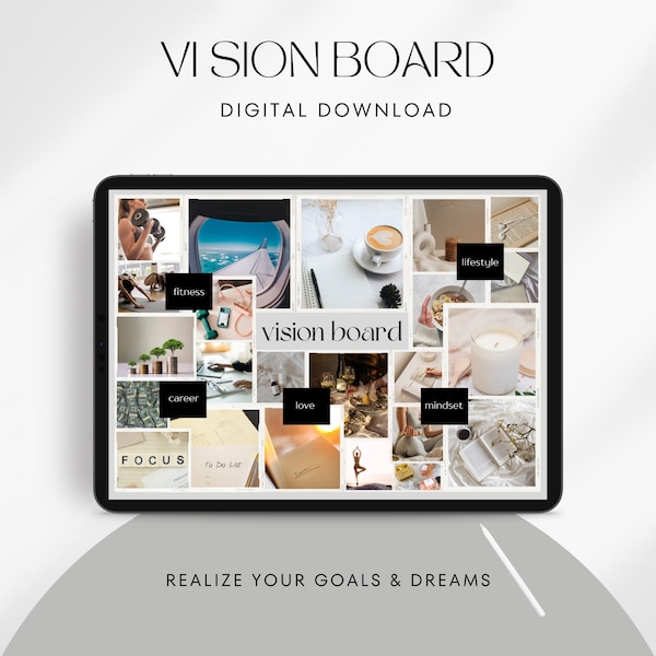 Digital Vision Board Canva Template, Vision Board Template, Vision Board Printables, Vision Board Aesthetic, Goals Board