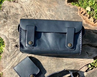 Navy Blue Personalized Messenger Bag Leather for Men, Genuine Leather Crossbody Bag,  Handmade Leather Shoulder Bag for Men, Gift for him