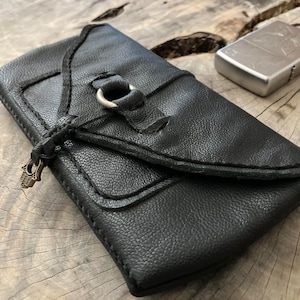 Black Leather Tobacco Pouch, Smokers Accessories, Handmade Tobacco Pouch, Leather Tobacco Case, Leather Tobacco Bag, Tobacco Accessories