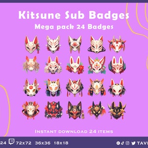 Kitsune Mask Sub Badges for Twitch/TikTok/YouTube/Discord |Subscriber Badges | Bit Badges | Twitch Sub Badges | Twitch Badge