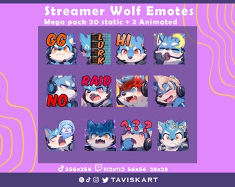 Animated Chibi Wolf Emotes, Streamer Graphics (Digital File)