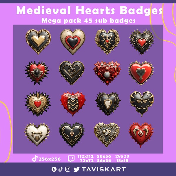 Heart Sub Badges for Twitch/YouTube/Kick/Discord | Bit Badges | Twitch Sub Badges | Subscriber Badges | Discord Roles | Stream Badges