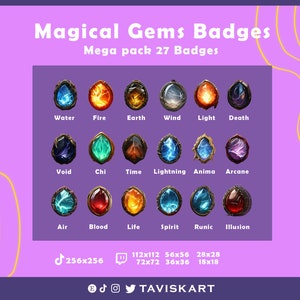 Magical Gems Twitch Sub Badges: Elemental Badges (Digital File)