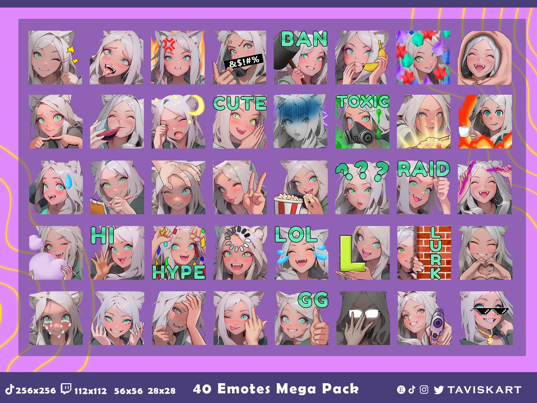 Girl Twitch Emotes Mega Pack, Cute Emotes, Female Twitch Emotes, Twitch Emotes Pack, Twitch