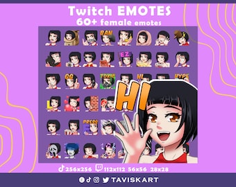 Mädchen Twitch Emotes: Schwarzes Haar, Pflege Frisur (Digitale Datei)