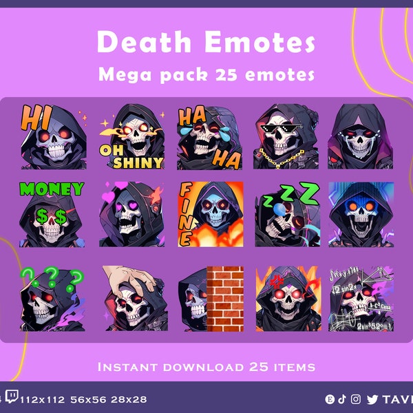 Émotes Twitch, sous-émotes Twitch, émotes de discorde, émotes de mort, émote de texte de crâne, émotes de contraction de crâne, émote de crâne, émotes de contraction d'Halloween.