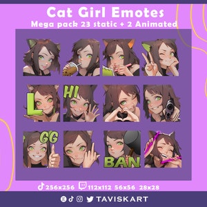 Cat Girl Emotes x 25, twitch emotes, kawaii emotes, twitch emotes cat, twitch emotes pack, twitch emotes anime, Twitch / Discord / YouTube