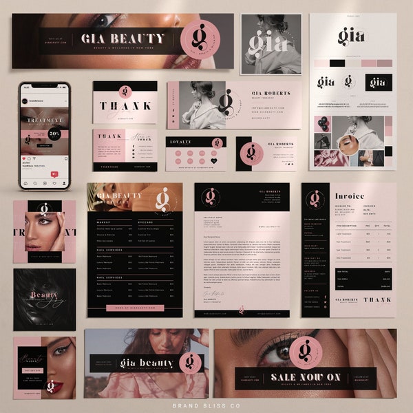 MEGA Branding Kit | Canva Brand Bundle | Instagram Posts, Etsy Banner, Business Card, Social Media Banners, Invoice, Pricelist - BB025