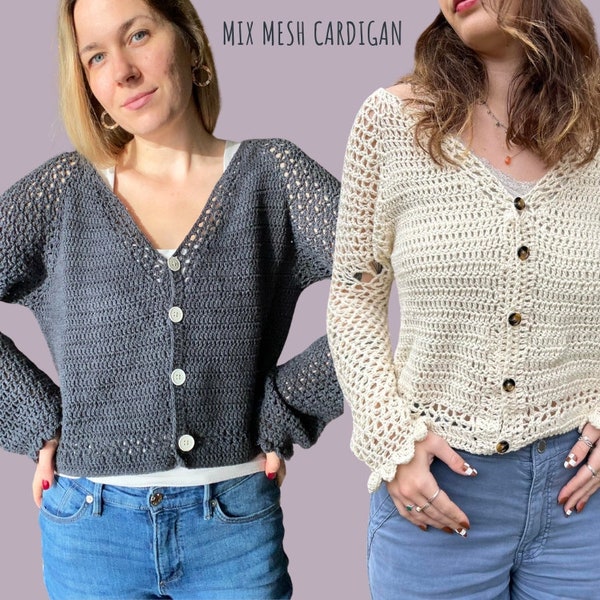 Netz-Cardigan häkeln * Digitale Häkelanleitung * MIX MESH Häkel-Cardigan-Muster *