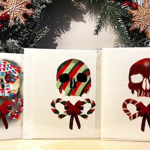 3er Set Totenkopf und Kreuzknochen Weihnachtskarten