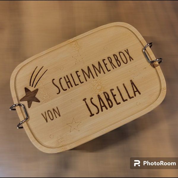 personalisierte Brotdose Edelstahl Holz für Kinder