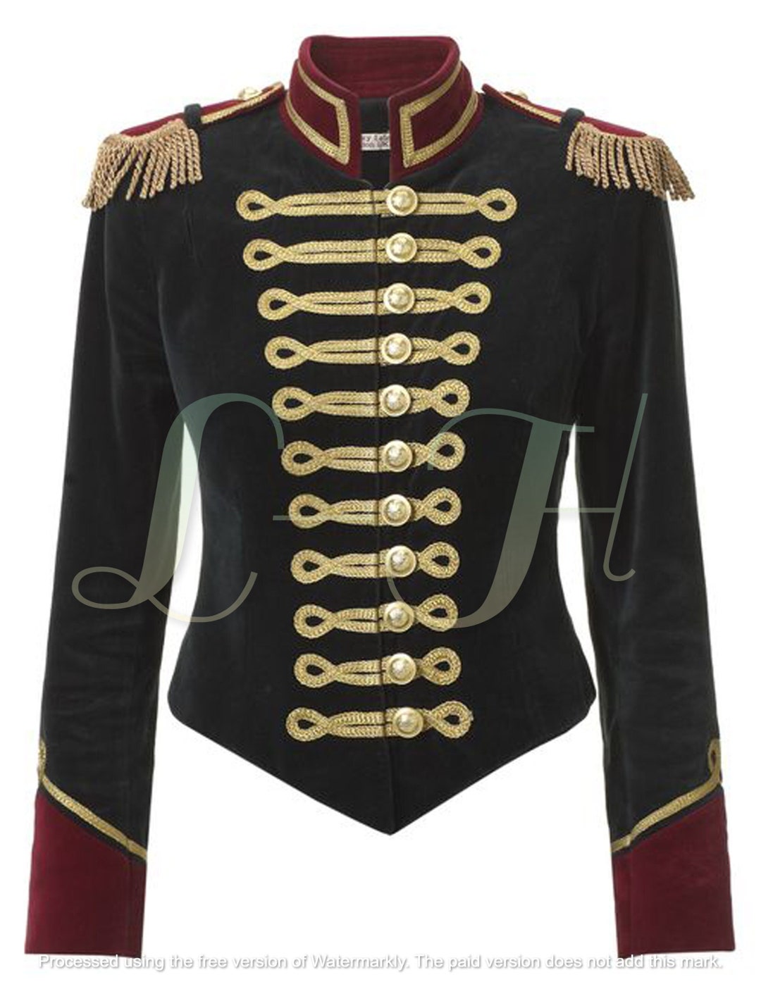 Women's Velvet Military Jacket With Gold Epaulettes Best Gift for Her