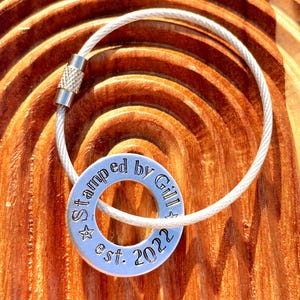 Personalised travel tag wire keyring -hand metal stamped bag tag -your choice of colour -perfect gift for travel lover -fun luggage tag