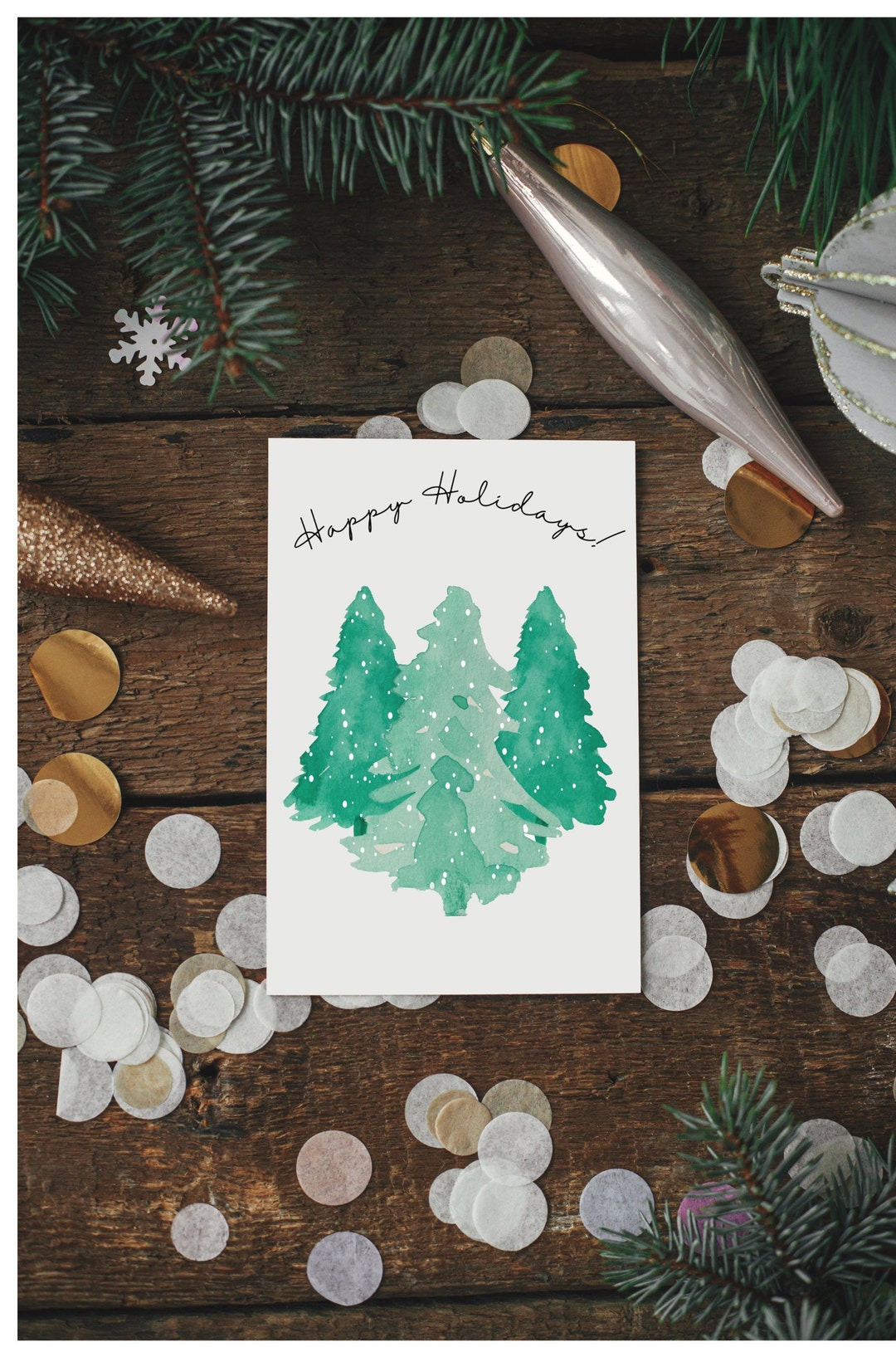 Watercolor Christmas Tree Card Printable Holiday Card Etsy
