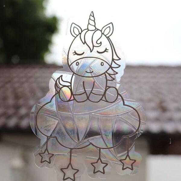 Einhorn auf Wolke Fenstersticker | mit Regenbogeneffekt | Suncatcher