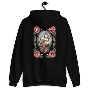 Ship Rose Tattoo Hoodie, Old School Tattoo Hoodie, Traditional Tattoo Hoodie, Tattoo Clothing, Tattoo Flash Hoodie, Sweatshirt