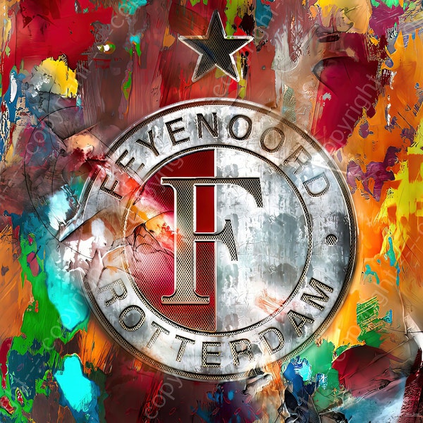 John Joseb Art | Canvas schilderij of poster - Feyenoord, voetbal, logo, Rotterdam, abstract, rood, grijs | kunst, vierkant