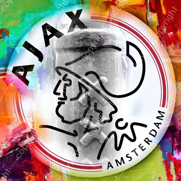 John Joseb Art | Canvas schilderij of poster - Ajax, voetbal, logo, Amsterdam, abstract, rood.grijs, groen | kunst, vierkant