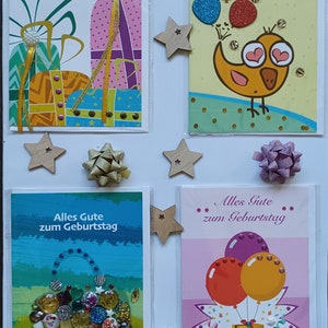 Geburtstagkarten Set 4 Karten , Weihnachtskarten, Postkarten, Geschenk, GeburtstagKarte, Geburtstagsgeschenk karte