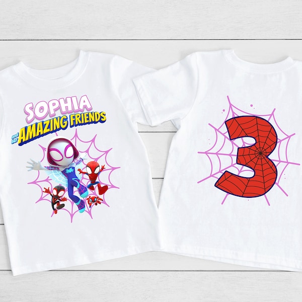 Spidey et sa chemise d'anniversaire d'amis étonnants, chemise de fantôme de Spidey, tee-shirt d'anniversaire d'enfant en bas âge, T-shirts personnalisés d'enfants, chemise de Spidey, fille d'anniversaire