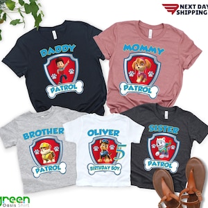 Patrol Birthday Shirt, Custom Patrol Birthday Tshirt, Family matching Patrol T-shirt, Chase Skye Rubble Zuma Marshall Everest Ryder Rocky