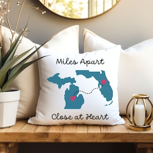 Personalized Long Distance Pillow, Gift For Family Members, Two State Pillow, Custom Throw Pillow, Moving Away Gift, Best Friends Gift