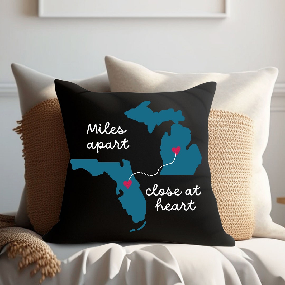 Personalized Long Distance Pillow, Gift for Family Members, Two State Pillow, Custom Throw