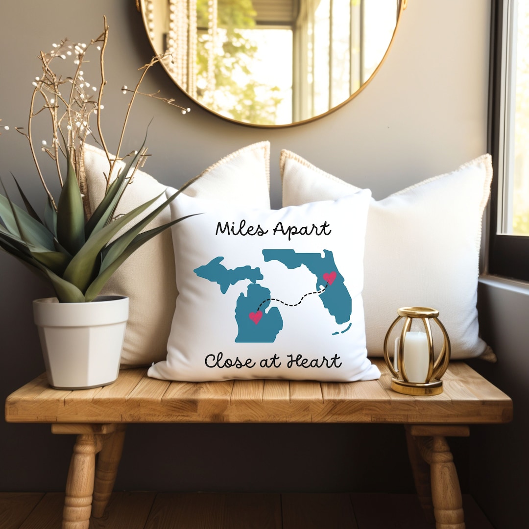 Personalized Long Distance Pillow, Gift for Family Members, Two State Pillow, Custom Throw