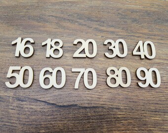 100 x scattered decorations, wooden numbers, table decorations, birthday crafts, decorative numbers, round scattered parts, MINI adults