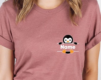 Custom Penguin Pocket Tee, Penguin Shirt, Penguin Gifts, Personalized Penguin Shirt, Cute Penguin T-Shirt, Animal Lover Shirt, Kids Shirt