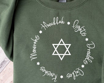 Happy Hanukkah Sweatshirt, Family Hanukkah Long Sleeve Shirt, Hanukkah Sweaters for Women, Jewish Holiday Apparel, Religious Jewish Gifts