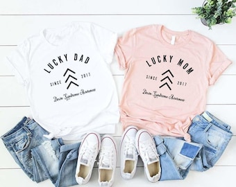 Custom Down Syndrome Shirt, Lucky Dad Mom Shirt, Down Syndrome Awareness Shirts, T21 Shirt, Three Arrows Shirt, Down Syndrome Support Tee