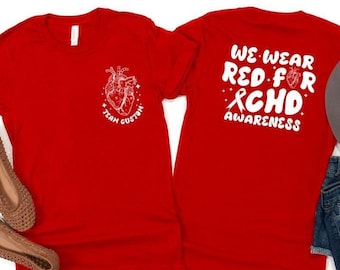 Custom CHD Awareness Shirt, I Wear Red CHD Warrior, Personalized Heart Walk Shirt, Gifts for Heart Surgery Shirt, Congenital Heart Defects