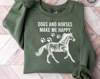 Dogs And Horses Make Me Happy Shirt, Horse Lover Shirt, Western Horse T-Shirts for Women, Introvert Dog Mom Shirt