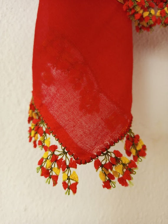 70s hand painted antique turkish hair scarf - image 3