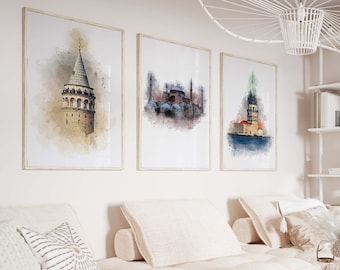3x Istanbul Poster Set - Sights - Watercolor - Islamic Wall Art - Islamic Wall Art - Wall Decoration - Pictures Living Room